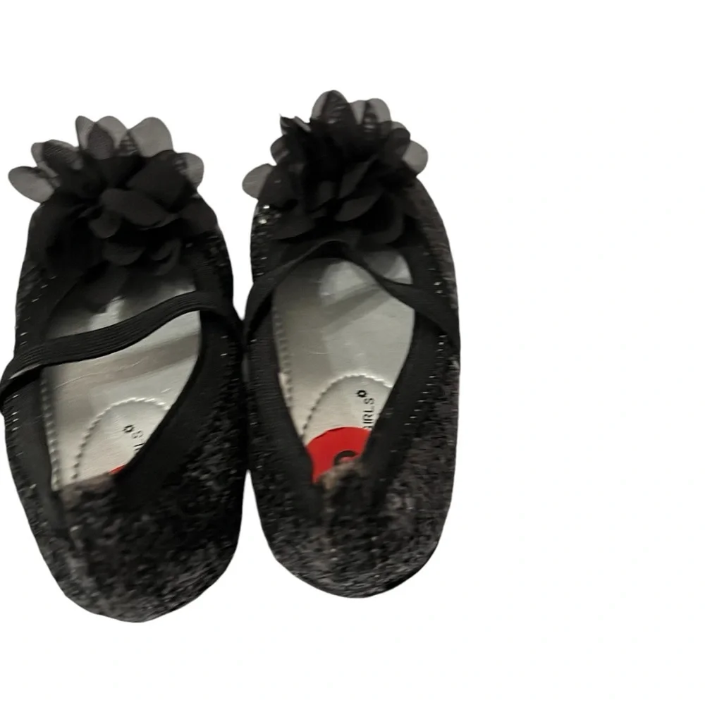 Rampage Girls Shoes Black Mary Jane Sequined with Petals Design Size 6 NWOT